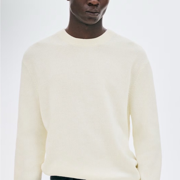 H&M Mens XL Cream Color Ribbed Knit Pullover Sweater NWOT Very High Quality - Picture 1 of 11